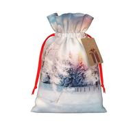 Christmas Drawstring Gift Bags Beautiful Landscape Trees Snow Flakes Reusable Christmas Wrapping Bag W/Tags Xmas Treat Pouch Goody Bags Candy Treat Bag For Xmas Holiday Presents Party Favor 4.7x6.9