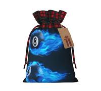 Christmas Drawstring Gift Bags Billiard 8 Ball Blue Fire, Wrapping Bags with Tags for Presents Xmas Birthday Holiday Party Decorations