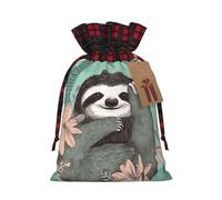 Christmas Drawstring Gift Bags Buffalo Plaid Xmas Gift Sack with Tag & Tie Animal Sloth Mint Green Wrapping Sacks Pouches Favor Santa Bag for Wrapping Presents Christmas Birthday Party Xmas Party