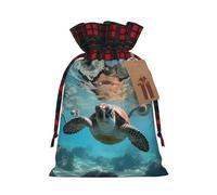 Christmas Drawstring Gift Bags Buffalo Plaid Xmas Gift Sack with Tag & Tie Ocean Cute Sea Turtle Wrapping Sacks Pouches Favor Santa Bag for Wrapping Presents Christmas Birthday Party Xmas Party