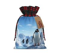 Christmas Drawstring Gift Bags Buffalo Plaid Xmas Gift Sack with Tag & Tie Penguin Antarctica Ice Wrapping Sacks Pouches Favor Santa Bag for Wrapping Presents Christmas Birthday Party Xmas Party