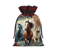 Christmas Drawstring Gift Bags Buffalo Plaid Xmas Santa Gift Bag with Tags A pattern with horses as a background Wrapping Sacks Drawstring Candy Goodie Bag for Christmas Holiday Holiday Party Favors