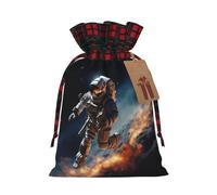 Christmas Drawstring Gift Bags Buffalo Plaid Xmas Santa Gift Bag with Tags Astronaut flying in space Wrapping Sacks Drawstring Candy Goodie Bag for Christmas Holiday Holiday Party Favors Pouch