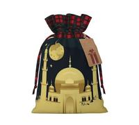Christmas Drawstring Gift Bags Buffalo Plaid Xmas Santa Gift Bag with Tags Eid al-Fitr card with moon and mosque Wrapping Sacks Drawstring Candy Goodie Bag for Christmas Holiday Holiday Party Favors
