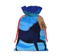 Christmas Drawstring Gift Bags Cross The River On Horseback Reusable Christmas Wrapping Bag W/Tags Xmas Treat Pouch Goody Bags Candy Treat Bag For Xmas Holiday Presents Party Favor 4.7x6.9 Inch