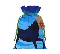 Christmas Drawstring Gift Bags Cross The River On Horseback Reusable Christmas Wrapping Bag W/Tags Xmas Treat Pouch Goody Bags Candy Treat Bag For Xmas Holiday Presents Party Favor 8.3x11.8 Inch