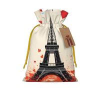 Christmas Drawstring Gift Bags Eiffel Tower Heart Airplane Pattern Reusable Christmas Wrapping Bag W/Tags Xmas Treat Pouch Goody Bags Candy Treat Bag For Xmas Holiday Presents Party Favor 8.3x11.8