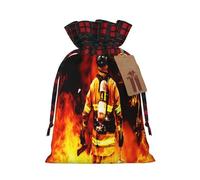 Christmas Drawstring Gift Bags Fire Firefighter Fireman, Wrapping Bags with Tags for Presents Xmas Birthday Holiday Party Decorations