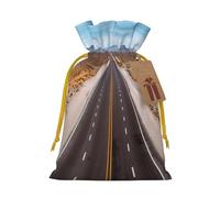 Christmas Drawstring Gift Bags Freeway Highway Road In The Desert Reusable Christmas Wrapping Bag W/Tags Xmas Treat Pouch Goody Bags Candy Treat Bag For Xmas Holiday Presents Party Favor 8.3x11.8 Inch