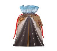 Christmas Drawstring Gift Bags Freeway Highway Road In The Desert Reusable Christmas Wrapping Bag W/Tags Xmas Treat Pouch Goody Bags Candy Treat Bag For Xmas Holiday Presents Party Favor 4.7x6.9 Inch