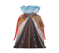 Christmas Drawstring Gift Bags Freeway Highway Road In The Desert Reusable Christmas Wrapping Bag W/Tags Xmas Treat Pouch Goody Bags Candy Treat Bag For Xmas Holiday Presents Party Favor 8.3x11.8 Inch