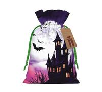Christmas Drawstring Gift Bags Halloween Castle Purple Sky Reusable Christmas Wrapping Bag W/Tags Xmas Treat Pouch Goody Bags Candy Treat Bag For Xmas Holiday Presents Party Favor 8.3x11.8 Inch