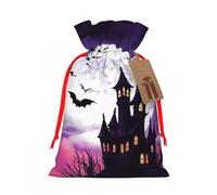 Christmas Drawstring Gift Bags Halloween Castle Purple Sky Reusable Christmas Wrapping Bag W/Tags Xmas Treat Pouch Goody Bags Candy Treat Bag For Xmas Holiday Presents Party Favor 4.7x6.9 Inch