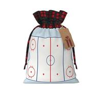Christmas Drawstring Gift Bags Hockey Field Blue Red, Wrapping Bags with Tags for Presents Xmas Birthday Holiday Party Decorations