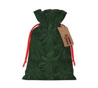 Christmas Drawstring Gift Bags Hunter Green Floral Petals Pattern Reusable Christmas Wrapping Bag W/Tags Xmas Treat Pouch Goody Bags Candy Treat Bag For Xmas Holiday Presents Party Favor 8.3x11.8 Inch