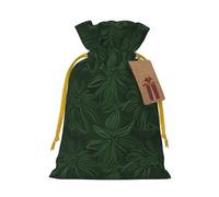 Christmas Drawstring Gift Bags Hunter Green Floral Petals Pattern Reusable Christmas Wrapping Bag W/Tags Xmas Treat Pouch Goody Bags Candy Treat Bag For Xmas Holiday Presents Party Favor 8.3x11.8 Inch