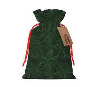 Christmas Drawstring Gift Bags Hunter Green Floral Petals Pattern Reusable Christmas Wrapping Bag W/Tags Xmas Treat Pouch Goody Bags Candy Treat Bag For Xmas Holiday Presents Party Favor 8.3x11.8 Inch