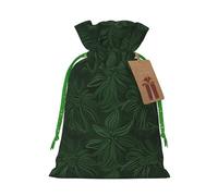 Christmas Drawstring Gift Bags Hunter Green Floral Petals Pattern Reusable Christmas Wrapping Bag W/Tags Xmas Treat Pouch Goody Bags Candy Treat Bag For Xmas Holiday Presents Party Favor 4.7x6.9 Inch