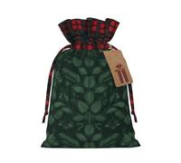 Christmas Drawstring Gift Bags Hunter Green Floral Petals Pattern Wrapping Bag with Tag Buffalo Plaid Xmas Gift Drawstring Present Bag for Christmas Birthday Holiday Party Santa Candy Sack Pouch