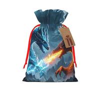 Christmas Drawstring Gift Bags Ice Dragon And Fire Dragon Reusable Christmas Wrapping Bag W/Tags Xmas Treat Pouch Goody Bags Candy Treat Bag For Xmas Holiday Presents Party Favor 8.3x11.8 Inch
