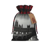 Christmas Drawstring Gift Bags London Xmas Wrapping Sacks Buffalo Plaid Goodie Bag Burlap Treat Bag Gift Wrapping Storage Sack for Xmas Presents Party Favor Pouch Small