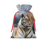 Christmas Drawstring Gift Bags Majestic Tiger Resting On A Rock With Cloudy Sky Reusable Christmas Wrapping Bag W/Tags Xmas Treat Pouch Goody Bags Candy Treat Bag For Xmas Holiday Presents Party Favor