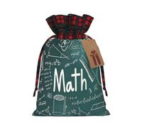 Christmas Drawstring Gift Bags Maths, Wrapping Bags with Tags for Presents Xmas Birthday Holiday Party Decorations