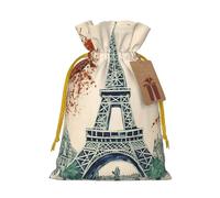 Christmas Drawstring Gift Bags Paris City Tree Eiffel Tower Art Reusable Christmas Wrapping Bag W/Tags Xmas Treat Pouch Goody Bags Candy Treat Bag For Xmas Holiday Presents Party Favor 4.7x6.9 Inch