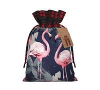 Christmas Drawstring Gift Bags -Pink Flamingo And Leaves- Xmas Santa Sacks Bags, Wrapping Bag With Kraft Tags, Candy Bag, Xmas Bag For Christmas Party Gift Bag