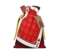 Christmas Drawstring Gift Bags Red Background Playing Cards Reusable Christmas Wrapping Bag W/Tags Xmas Treat Pouch Goody Bags Candy Treat Bag For Xmas Holiday Presents Party Favor 4.7x6.9 Inch