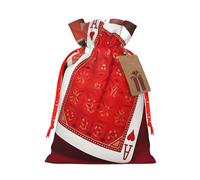 Christmas Drawstring Gift Bags Red Background Playing Cards Reusable Christmas Wrapping Bag W/Tags Xmas Treat Pouch Goody Bags Candy Treat Bag For Xmas Holiday Presents Party Favor 4.7x6.9 Inch