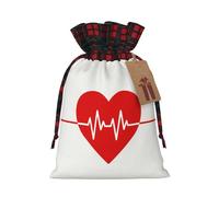 Christmas Drawstring Gift Bags Red Medical Heartbeat Heart, Wrapping Bags with Tags for Presents Xmas Birthday Holiday Party Decorations