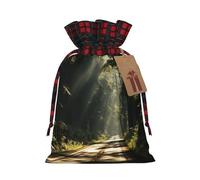 Christmas Drawstring Gift Bags Road Xmas Wrapping Sacks Buffalo Plaid Goodie Bag Burlap Treat Bag Gift Wrapping Storage Sack for Xmas Presents Party Favor Pouch Small