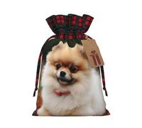 Christmas Drawstring Gift Bags Short-haired pomeranian dog Santa Bag Buffalo Christmas Burlap Bags with Gift Tags Upgraded Candy Gift Wrapping Bags for Christmas Presents Party Favor Goody Sack