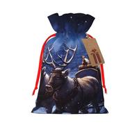 Christmas Drawstring Gift Bags Snow Night Santa And Deer Reusable Christmas Wrapping Bag W/Tags Xmas Treat Pouch Goody Bags Candy Treat Bag For Xmas Holiday Presents Party Favor 8.3x11.8 Inch