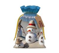 Christmas Drawstring Gift Bags Snowman Seashells Sandy Beach Reusable Christmas Wrapping Bag W/Tags Xmas Treat Pouch Goody Bags Candy Treat Bag For Xmas Holiday Presents Party Favor 4.7x6.9 Inch