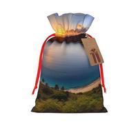Christmas Drawstring Gift Bags Sunrise Over Hanauma Bay Oahu Hawaii Reusable Christmas Wrapping Bag W/Tags Xmas Treat Pouch Goody Bags Candy Treat Bag For Xmas Holiday Presents Party Favor 8.3x11.8