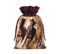Christmas Drawstring Gift Bags -Three Running Horses- Xmas Santa Sacks Bags, Wrapping Bag With Kraft Tags, Candy Bag, Xmas Bag For Christmas Party Gift Bag