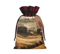 Christmas Drawstring Gift Bags View of Typical Tuscany Landscape Wrapping Bag with Tag Buffalo Plaid Xmas Gift Drawstring Present Bag for Christmas Birthday Holiday Party Santa Candy Sack Pouch
