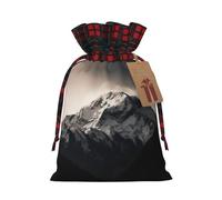 Christmas Drawstring Gift Bags White Black Mountain under the sky Wrapping Bag with Tag Buffalo Plaid Xmas Gift Drawstring Present Bag for Christmas Birthday Holiday Party Santa Candy Sack Pouch