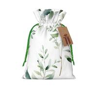 Christmas Drawstring Gift Bags White Natural Greenery Twig Reusable Christmas Wrapping Bag W/Tags Xmas Treat Pouch Goody Bags Candy Treat Bag For Xmas Holiday Presents Party Favor 8.3x11.8 Inch