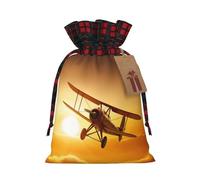 Christmas Drawstring Gift Bags With Tags, Aircraft Plane At Sunset Print Xmas Gift Wrapping Bag, Candy Bag, Present Wrapping Bag, Christmas Ornaments, New Year, Holiday Party Goodies