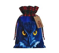 Christmas Drawstring Gift Bags With Tags, Blue Owl Print Xmas Gift Wrapping Bag, Candy Bag, Present Wrapping Bag, Christmas Ornaments, New Year, Holiday Party Goodies