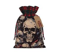 Christmas Drawstring Gift Bags With Tags Cool Skull Graphics Print - Candy Goody Present Bags, Xmas Gift Wrapping Bag, Party Xmas Tree Decor