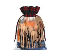 Christmas Drawstring Gift Bags With Tags, Elephants Art Print Xmas Gift Wrapping Bag, Candy Bag, Present Wrapping Bag, Christmas Ornaments, New Year, Holiday Party Goodies