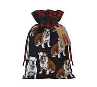 Christmas Drawstring Gift Bags With Tags, English Bulldogs Print Xmas Gift Wrapping Bag, Candy Bag, Present Wrapping Bag, Christmas Ornaments, New Year, Holiday Party Goodies