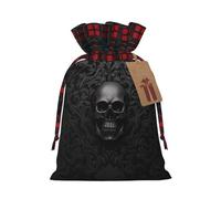 Christmas Drawstring Gift Bags With Tags Gothic Wallpaper Skull Print - Candy Goody Present Bags, Xmas Gift Wrapping Bag, Party Xmas Tree Decor