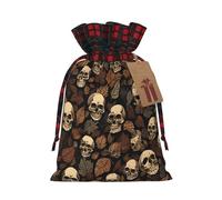Christmas Drawstring Gift Bags With Tags Gothic Wallpaper Skull Print - Candy Goody Present Bags, Xmas Gift Wrapping Bag, Party Xmas Tree Decor