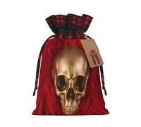 Christmas Drawstring Gift Bags With Tags, Gothic Wallpaper Skulls Print Xmas Gift Wrapping Bag, Candy Bag, Present Wrapping Bag, Christmas Ornaments, New Year, Holiday Party Goodies
