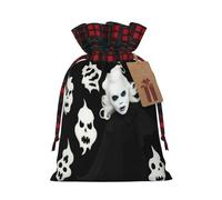 Christmas Drawstring Gift Bags With Tags Halloween Goth Print - Candy Goody Present Bags, Xmas Gift Wrapping Bag, Party Xmas Tree Decor